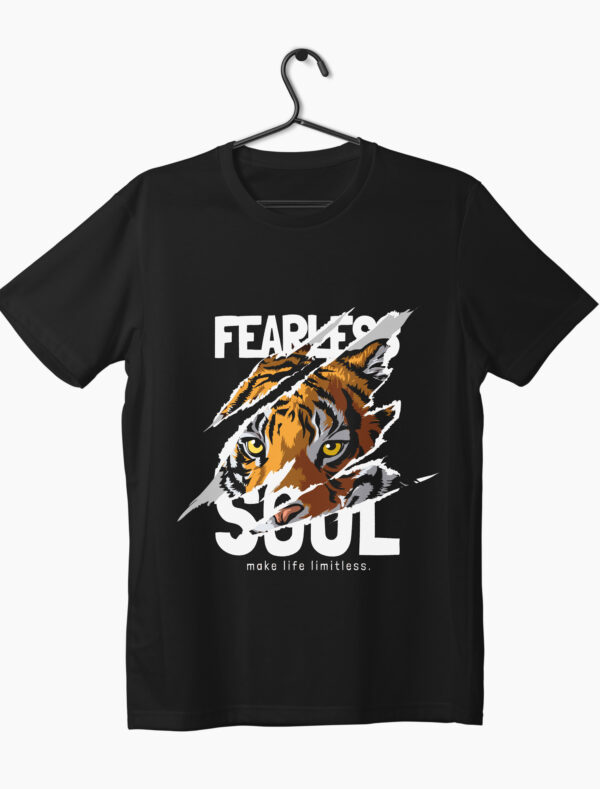 fearless soul with tiger graphic printed on black t-shirt