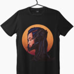 Cyber girl artwork on black color t-shirt