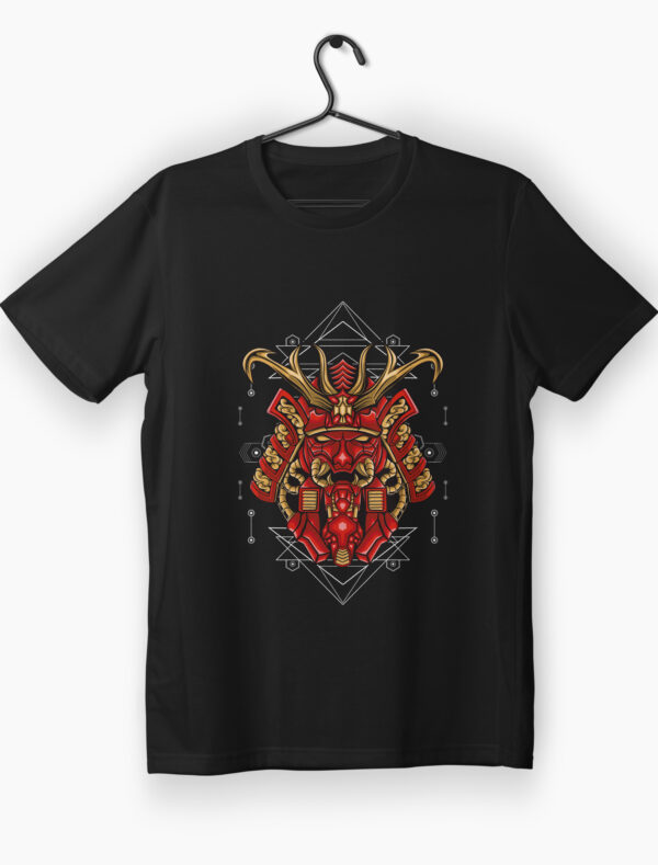 Samurai face illustration on black t-shirt by custom t house