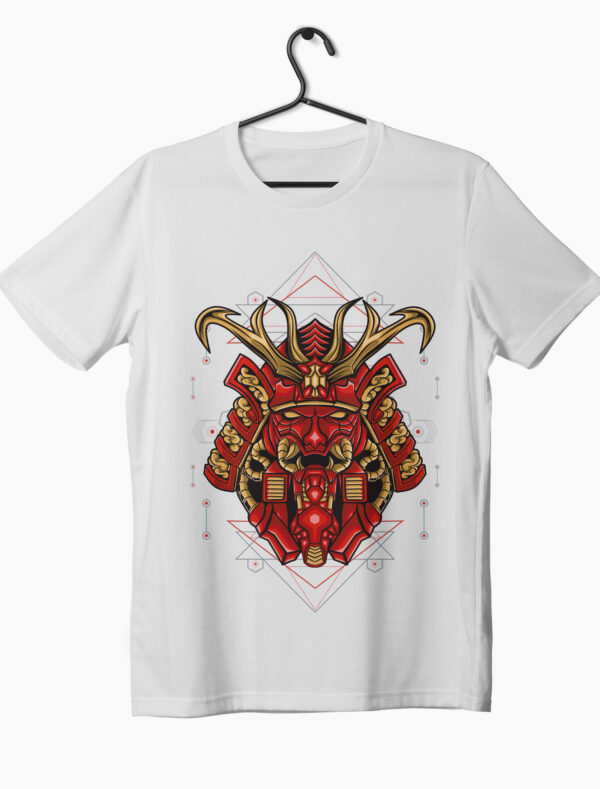 Samurai face illustration on white t-shirt by custom t house