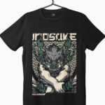 Demon slayer inosuke graphic printed black t-shirt hanging