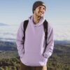 man wearing lavender hoodie